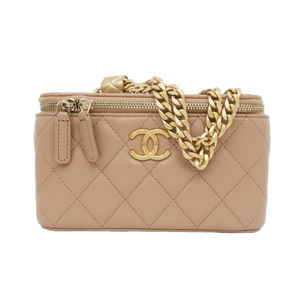 Chanel Small Vanity Handbag Pink Beige Lambskin Pouch